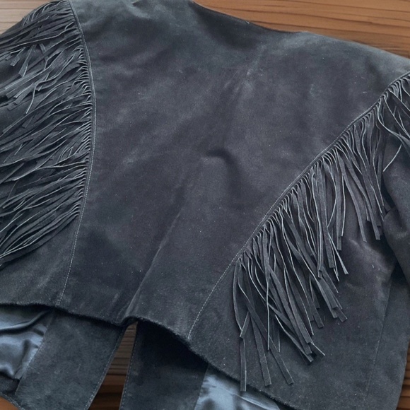 TONY LAMA Women's 14 Southwest Fringed Beaded Black Suede Leather Bolero Jacket - Picture 8 of 13